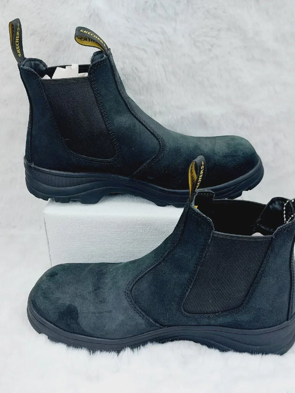 Skechers Men's Black Workshire Jannit Com-Toe Slip-On Work Chelsea Boots Size 10